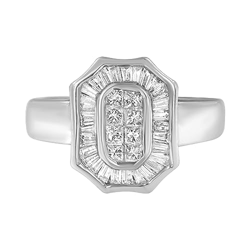 Haus of Brilliance 14K White Gold 1.00 Cttw Baguette and Princess-Cut Diamond Cocktail Art Deco Style Ring (H-I Color, SI1-SI2 Clarity) - Size 7