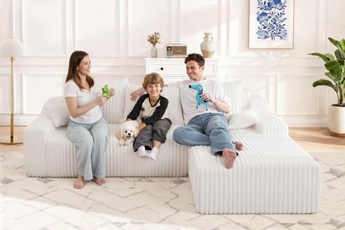 Image of HABUTWAY 94'' Cloud Sectional Couch, Boneless Sofa with Deep Seat, Modular Comfy L-Shape Couch with Chaise for Living Room Bedroom, No Assembly Required(Beige,Right Facing Chaise)