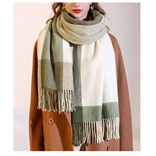 FABAX Scarf Warm Women Blanket Scarf Oversized Tassel, Tartan Wrap Shawl Plaid Cozy Checked Pashmina for Women Girls Ladies Fashion Scarves (Color : Green)