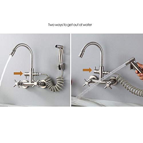 Robinet de cuisine mural en acier inoxydable 304 avec pistolet extractible - 5