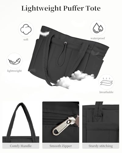 Image of Puffer Tote Bag for Women Handbag Nurse Bag with Cup Holder & Laptop Compartment & Trolley Sleeve for Work Travel