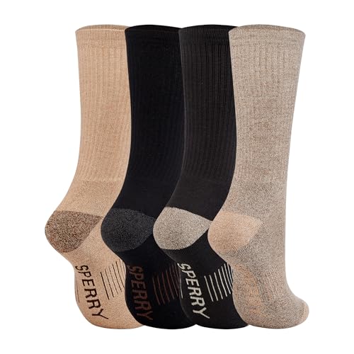 Image of Sperry Mens 4-Pack Half Cushioned Crew Work Boot Socks, Brown Multi, 6-12