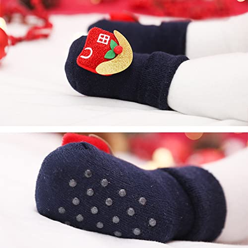 Baby Weihnachtssocken Winter Dicke Frottee Socken Cartoon Weihnachtsmann Elch rutschfeste Bodensocken, um Kinder warm zu halten(Color:red;Size:0-1Years)