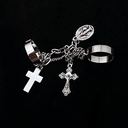 Plated Toned Cross Chain Ring Set