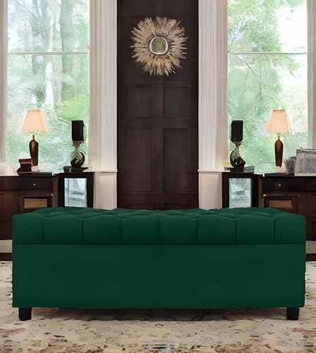 AMATA Eagle 2 Seater Ottoman/pouffe Green Suede Velvet Fabric Perfect for Home Living Office Room and Guests (Green 3, 2 Seater)(3 Year Warranty)