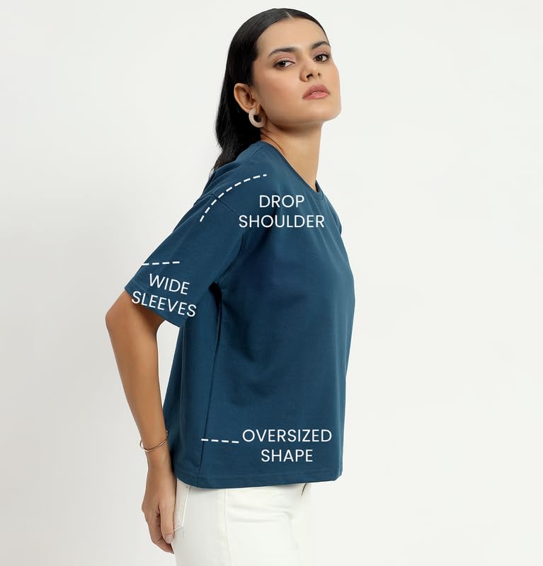 Image of Sleepynuts Women Oversized T-Shirt 220 GSM Heavyweight Cotton Rich Baggy Fit Drop Shoulder Round Neck Half Sleeve