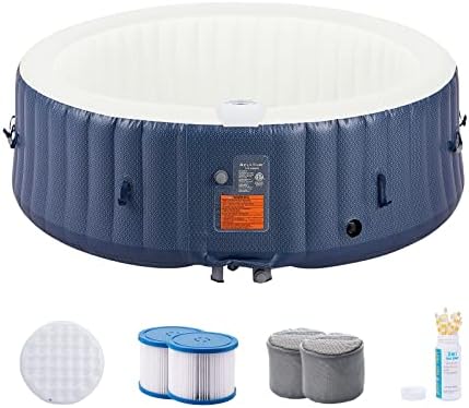 RELXTIME Inflatable Hot Tub 4-6 Person, Portable Air Jet Spa Outdoor Heater Blow Up Hottub with 130 Bubble Jets and Built in Heater Pump, Tub Cover, 4 Non-Slip Spa Seat, 2 Filter Cartridge