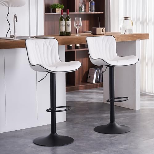 Modern White Bar Stools - Set of 2, Adjustable 360°Swivel Counter Height with Backrest for Home and Kitchen (Individual)