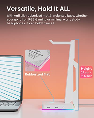 Ifyoo Rgb Gaming Headset Stand With 2 Usb Ports, Game Headphone Mount For Pc, Xbox One, Ps4, Switch, Earphone Holder Hanger, Great For Gaming Stations, Fancy Desk Gamer Accessories, White #TOP4