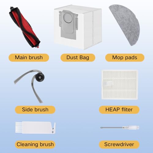 Image of VIEWALL Q7M5 Replacement Accessories Kit for Roborock Q7 M5 /M5+, Q7 L5 /L5+ Plus Robot Vacuum, 1 Main Brushes, 4 HEPA Filters, 4 Side Brushes, 4 Mop Pads, 4 Dust Bags, 1 Cleaning Tool, 1 Screwdriver