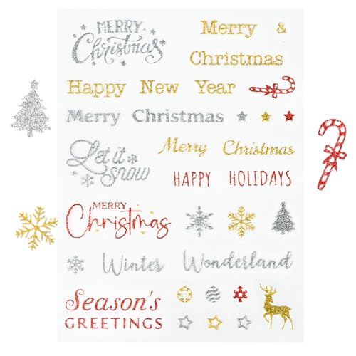 5 Sheets Christmas Stickers Glitter Merry Christmas Stickers for Christmas Gifts Crafts Christmas Card Making Xmas Wrapping Paper Decorations