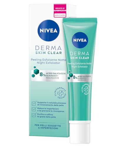 NIVEA Derma Skin Clear Exfoliante contra imperfecciones 40 ml, exfoliante facial para el cuidado de la piel, piel mixta con ácido glicólico, ácido salicílico y niacinamida, exfoliante facial limpiador