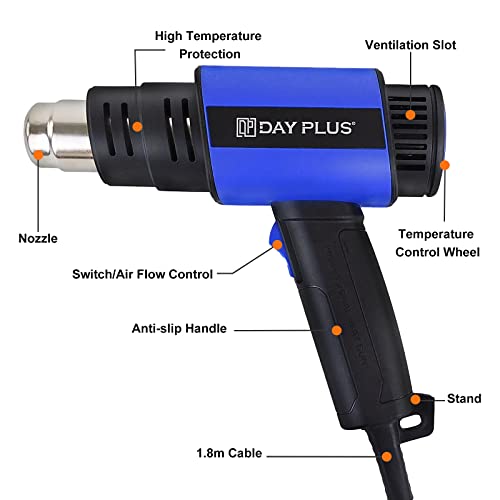 2000W Handheld Heat Gun Professional Hot Air Gun Kit 50?-650? Variable Temperature with 4 Nozzle DIY Tools