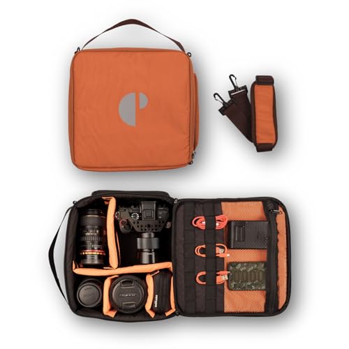 Image of CarryPro Camera Cube V2.0 with Sling Belt | Water-Resistant for Nikon Canon Sony & All DSLR Cameras | DSLR SLR Padded Camera Case for Travel | Camera Lens Kit Bag (Rust Orange)