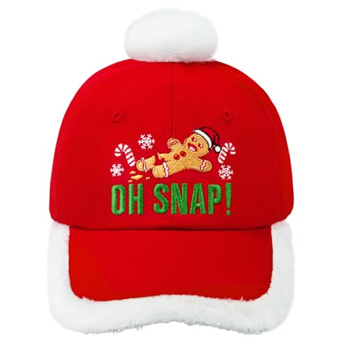 YPXINQE Oh Snap Funny Gingerbread Christmas Hat Embroidered Men Xmas Santa Baseball Hat with Fuzzy Fur Pom