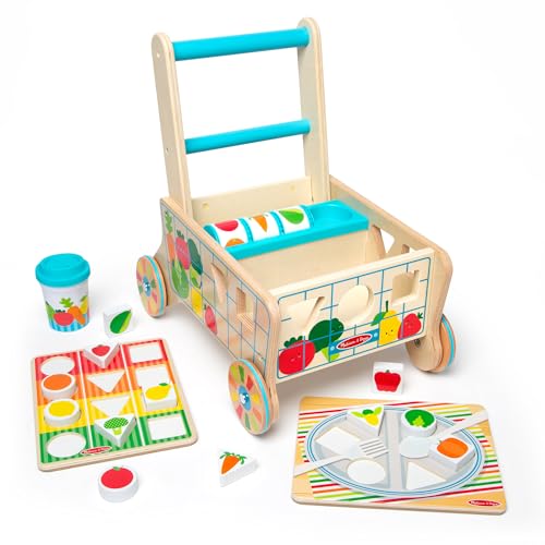 Melissa & Doug Wooden Shape Sorting Grocery Cart Push Toy...