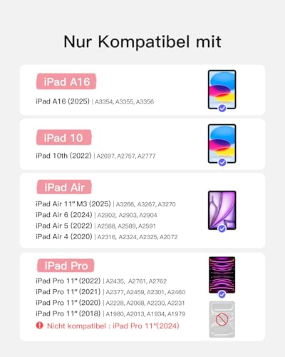 Inateck Hülle mit Tastatur,Ultraleichte Tastatur für iPad 10/11 Generation A16 2025 11 Zoll,iPad Air 11" M3/M2 (2025/2024),Air 5/4,Pro 11 4/3/2/1,Abnehmbar, mit Touchpad, QWERTZ, AceTouch KB04122 3