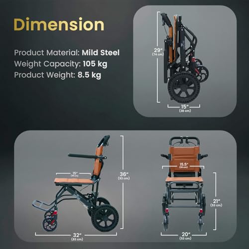 Image of EASYCARE - Portable, Metal, with Attendant Break, feature Safety Belt, Back Pocket and Carry Bag, Easy for Mobility Travelling Wheelchair (With Handle)