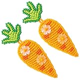 ibasenice Pendientes de Cuentas Forma de Zanahoria de Pascua para Mujer y Niña Ligeros y Seguros Diseño Festivo Hojas Verdes y Cuentas Brillantes Accesorios Divertidos para Uso Diario y