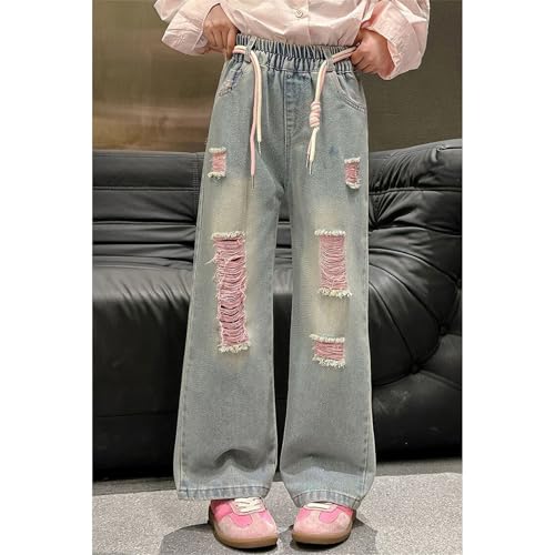 Big Girls Ripped Distressed Boyfriend Jeans Vintage Denim Pants Y2K Elastic Waist Baggy Jeans Casual Loose Fit Pants2