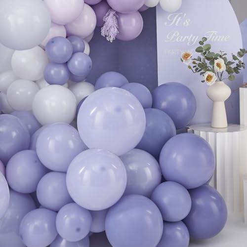 Image of PartyWoo Purple Balloon Arch Kit Garland 140 pcs Shades of Purple Lavender Lilac Balloons Different Sizes of 18 12 10 5 Inch for Baby Shower Butterfly Wedding Birthday Fairy Party Decorations