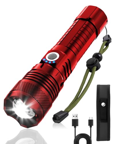 Image of Victoper Red LED Flashlights, High Powered High Lumens Super Bright Tactical Flashlight, Rechargeable, 5 Modes Zoomable Waterproof Flash Lights for Emergency, Outdoor, Home, Camping, Hiking