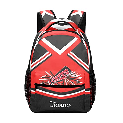 Red Black Cheer Custom Name Backpack Waterproof Casual Daily Pack for Gift Hiking Camper Pack