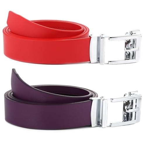 Image of Gelante Genuine Leather Ratchet Dress Belt With Automatic Sliding Buckle - Minimalistic Style-Trim to Fit