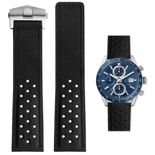 HEYOZURY Watch Strap For Tag Heuer 22mm,With Stainless Steel Butterfly Buckle,Perforated Design Aquaracer Series Monaco Series Replace with Original Strap For Tag Heuer, 22mm