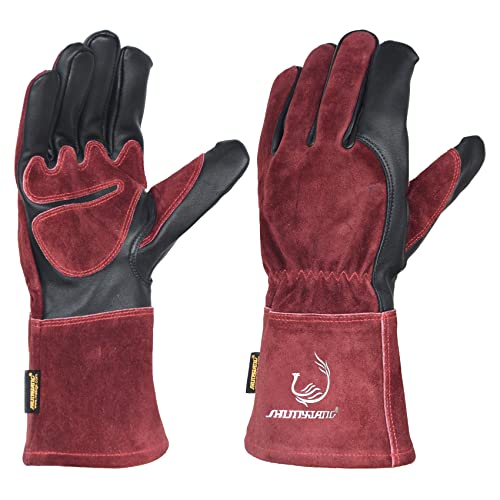 Shunxiang Womens Goatskin Mig Welder Gloves,4 Inch Cuff Split Cowhide With Kevlar Stitching,Tig Gloves For Mig Welding,Tig Welding (Medium) #TOP16