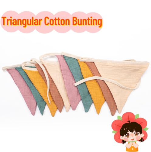 Wimpelkette Kinderzimmer,Musselin Baumwolle Stoff Wimpelkette,Girlande Kinderzimmer Deko zum Aufhängen, Hausbett Deko Mädchen & Jungen,Wanddeko Geschenk,Babyzimmer Dekoration (Morandi Beige)
