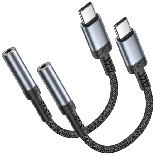 Adaptador USB C a Jack 3.5mm, 2Pack Adaptador Jack a USB C Adaptador Cascos Tipo C Adaptador Auriculares para iPhone 17/16/15 Pro MAX, iPhone 17 Air/16e/16/15 Plus,iPad,Samsung S25 S24 S23, Huawei