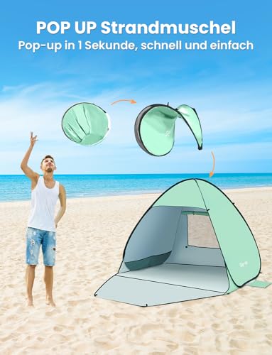 Glymnis Strandmuschel Pop Up Strandzelt Strand Zelt mit Reißverschlusstür UV-Schutz 50+ Windschutz kleines Packmaß Blau Strandzelt – Bild 4