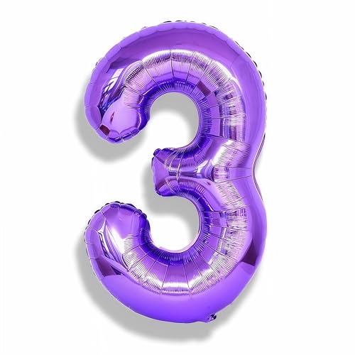 3rd Birthday Number Balloons for Kids, Self Inflating 40 Inch Purple Foil Balllons, Large Number 3 Balloons for Women 30th Birthday Party Bridal Shower Anniversary Graduation Party Decor Girl Supplies