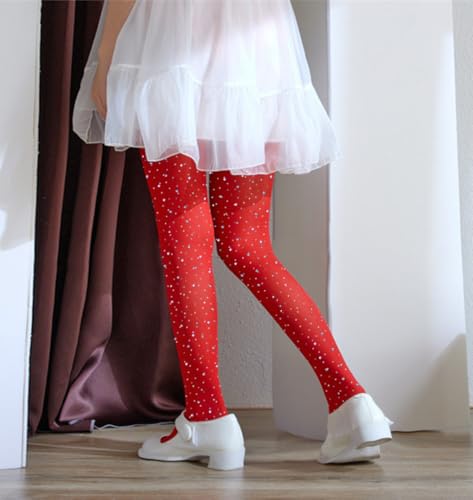 Image of LUCKELF Girls Glitter Tights, Soft Opaque Tights Sparkle Rhinestone Tights School Dress Dance Stockings