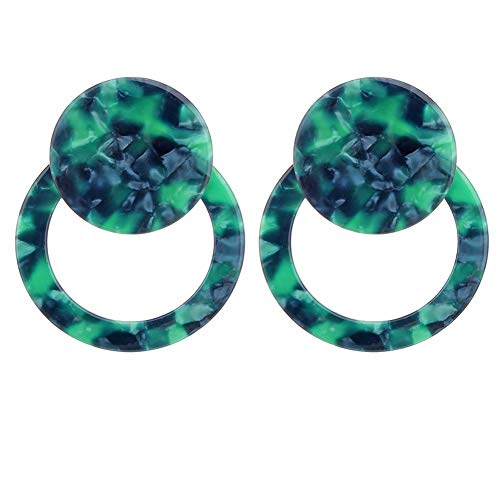 Preisvergleich Produktbild Muzhili3 Damen-Ohrstecker, modisch, doppelt, rund, hohl, geometrisches Acryl, Blau grün