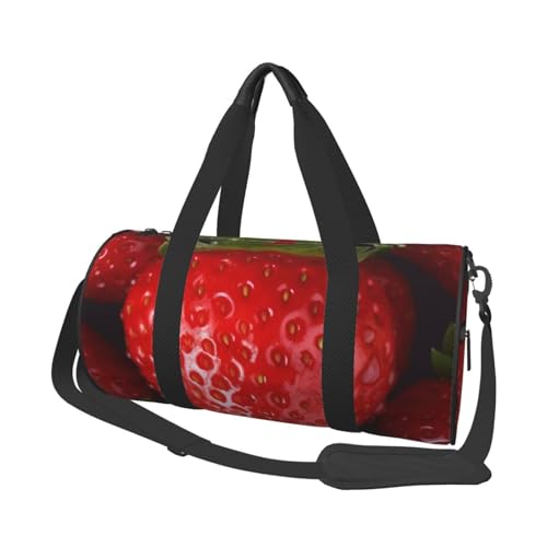 Red Strawberry Duffle Bag for Men Women - Carry on Overnight Bag Travel Duffel Tote Bags Yoga Gym Bags Waterproof Weekender Bag Large Luggage Bag with Adjustable Strap