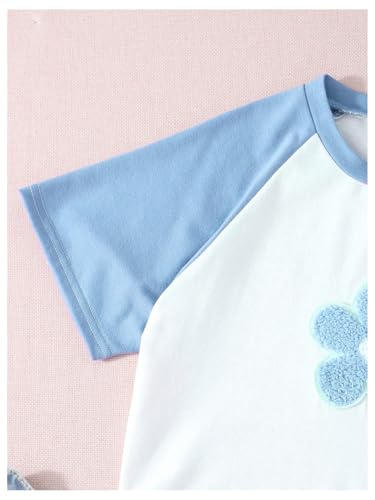 Verdusa Girl's Colorblock Floral Cute Tops Short Raglan Sleeve T Shirt4