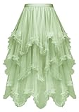 C-ZOFEK Women's Tulle Skirt, High Low Ruffle Elastic Waist Midi Skirt Tutu Mesh Fairy Costume (Green)