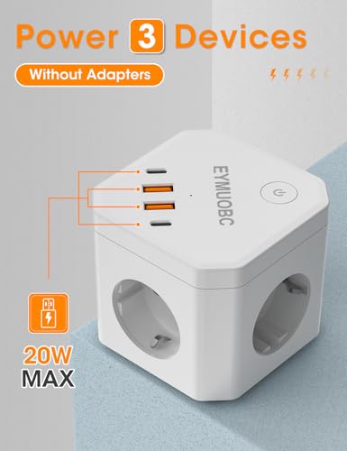 8-in-1 Steckdosenleistemit USB, EYMUOBC 4-Fach Mehrfachsteckdose mit Schalter, Überspannungsschutz, 3680W Steckdosenwürfel mit 1,8m Verlängerungskabel – ideal für Schreibtisch, Zuhause und Büro