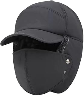 [SIzlaho] メンズの暖かいコットン製冬用帽子は、厚手のフリースの裏地、耳あて、フェイスシールドのデザイン、防風性と防雪性を備え、屋外でのハイキング、スキー、サイクリングの保護に最適で、お父さんや年長者へのプレゼントに最適です。