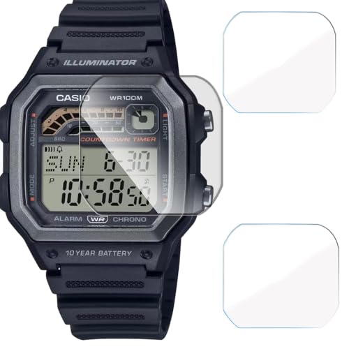 Image of FCS smartwatch screen guard for Casio Watch | Pack of 3 | Edge to Edge Coverage | Ultrathin 0.125mm 9H anti shock flexible Watch screen protector TPU membrane (Casio WS1600H)