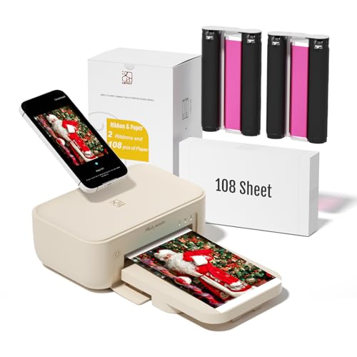 HPRT 4x6 Photo Printer with 108 Sheet Photo Paper& 2 Ribbon, Desktop Instant Picture Printer for iPhone, Smartphone, Thermal Dye Sublimation, WI-Fi Connnecting, Home Use, Beige Pure-beige-10