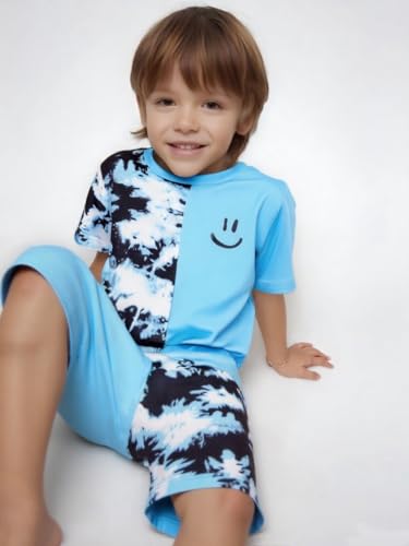 Image of Kid Toddler Baby Boys Clothes Tie-dye Palm Leaf Top 2Pcs Summer Shorts Set