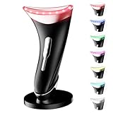 Dopsikn 7 Color Light Therapy Facial Massager with Adjustable Vibration and Thermals for Wrinkles, Double Chin, Red Light Skin Care Tool with Base, Black