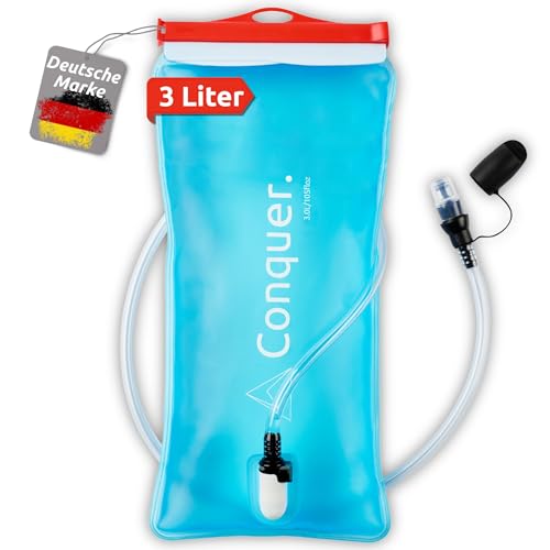 Conquer. Trinkblase 3L BPA-freies Trinksystem mit 100cm Schlauch & Beißventil | Wasserblase für Rucksack & Trailrunning | Hydration Pack 3 Liter für Marathon & Outdoor
