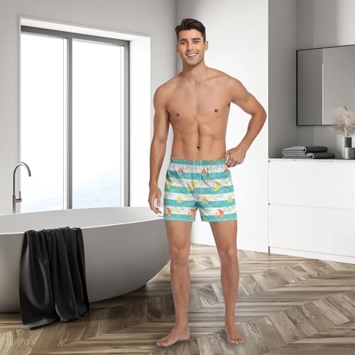Yoogain boxers de nuit pour hommes sous-vêtements boxeurs sous-vêtements, Voile Bateau Feuilles Bleu Rayé, M – vue 3