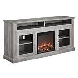 BELLEZE Modern 60' Traditional TV Stand with 18' Electric Fireplace Heater & Media Entertainment Center Console Table for TV up to 65' with Open Storage Shelves & Cabinets - Cayman (Grey Wash)