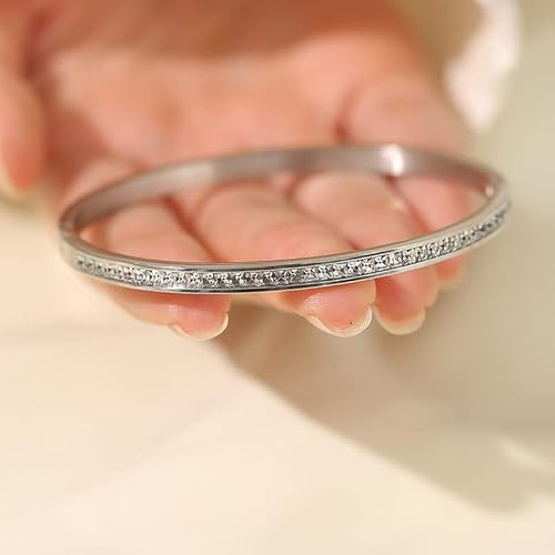 Cutepul Love Bracelets 18K Gold Plated Crystal Belt Bangle Cubic Zirconia Titanium Steel Classic Girl Women's Gift (White Gold Classic, 7.1Inch) #TOP7