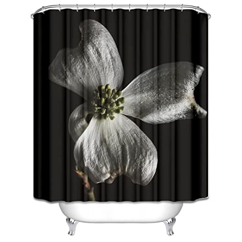 Rideau de douche fleurs noir et blanc KnSam 180x200cm en polyester